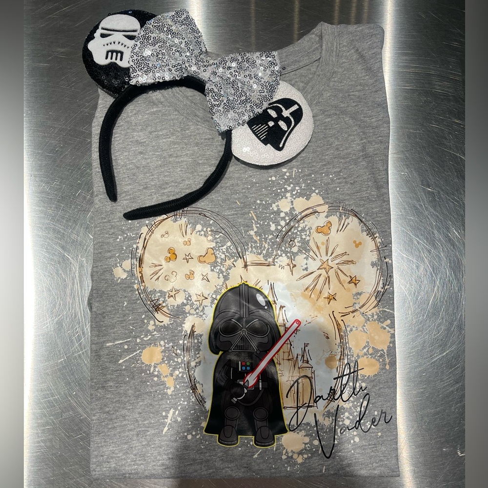 Gray Darth Vader Graphic Tee with Headband